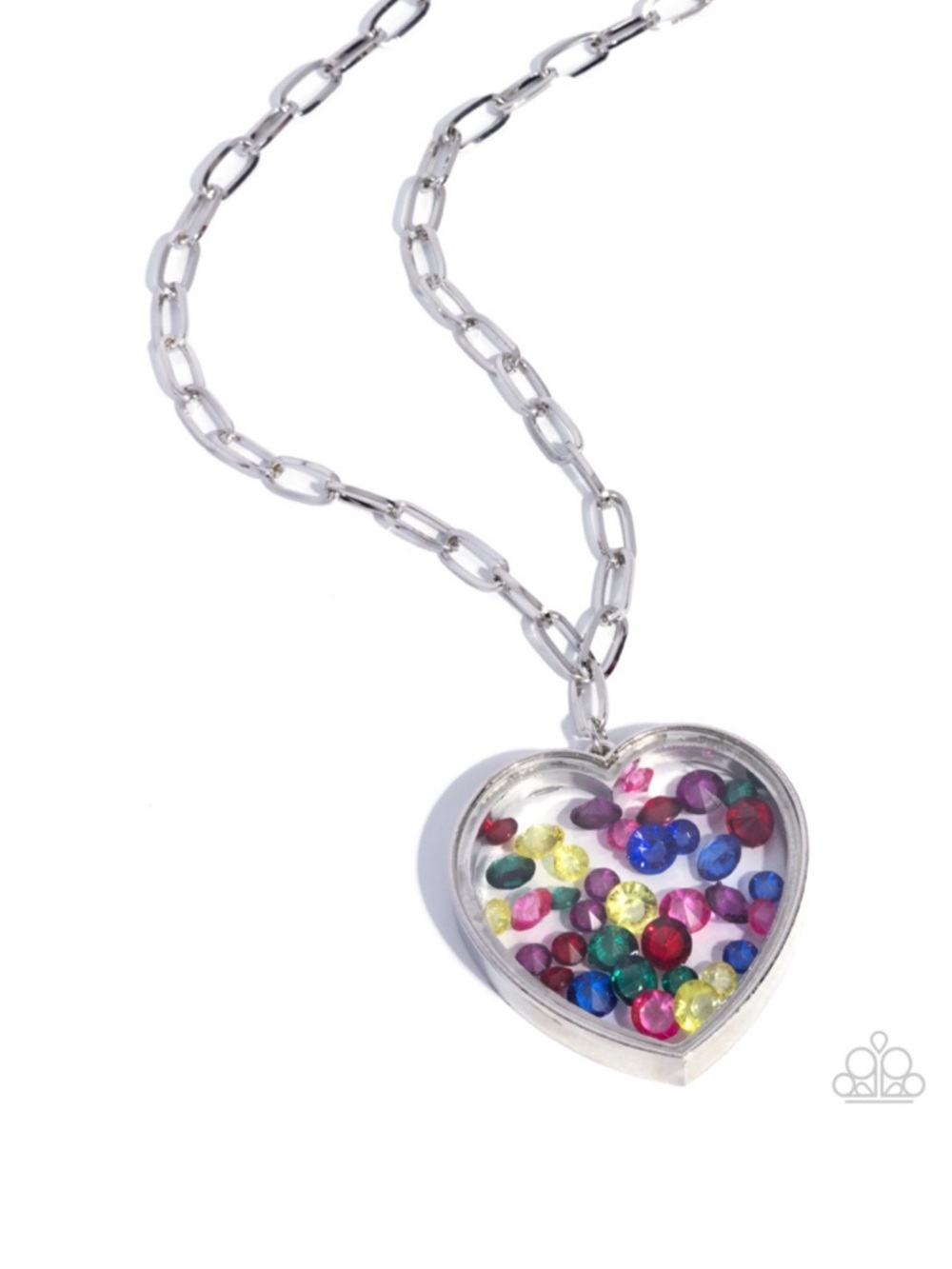 N-66 Heart Pendant Necklace with Multicolor Gem Accents - Unbranded